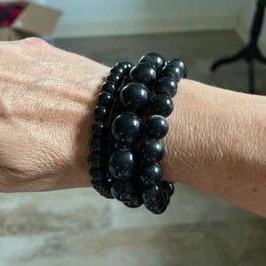 Beaded Stacking Bracelets Set Black Vintage Jewelry Y2K Chunky‎ Mod Vtg Retro